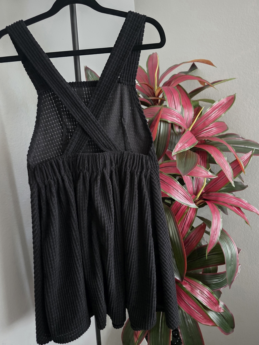 SHEIN Black Waffle Textured Open Knit Cross Back Mini Dress Size S